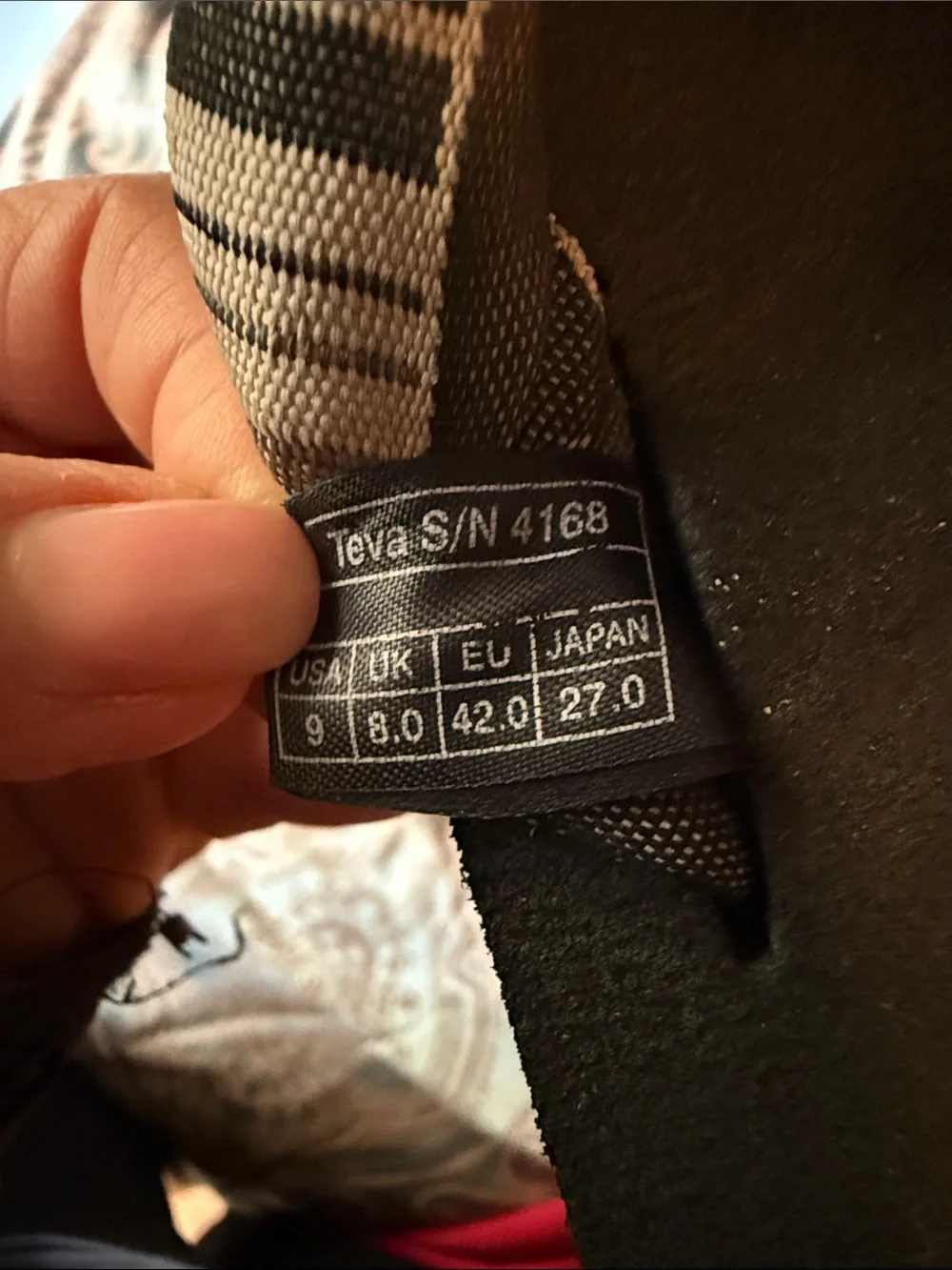 Teva Black Sandals with Brown Striped Fabric Straps